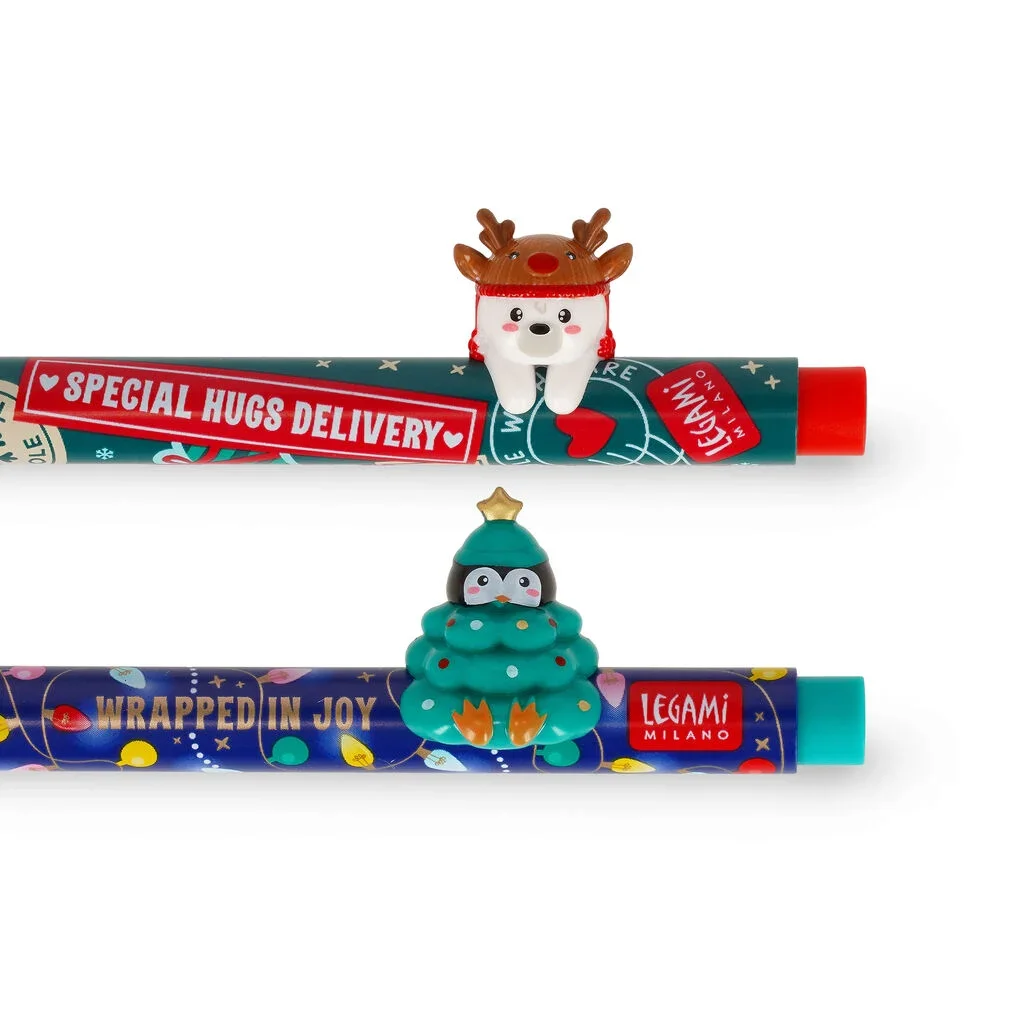 Set di 2 Penne Gel con Animaletto Decorativo - Jingle All the Way - foto 2 di 5