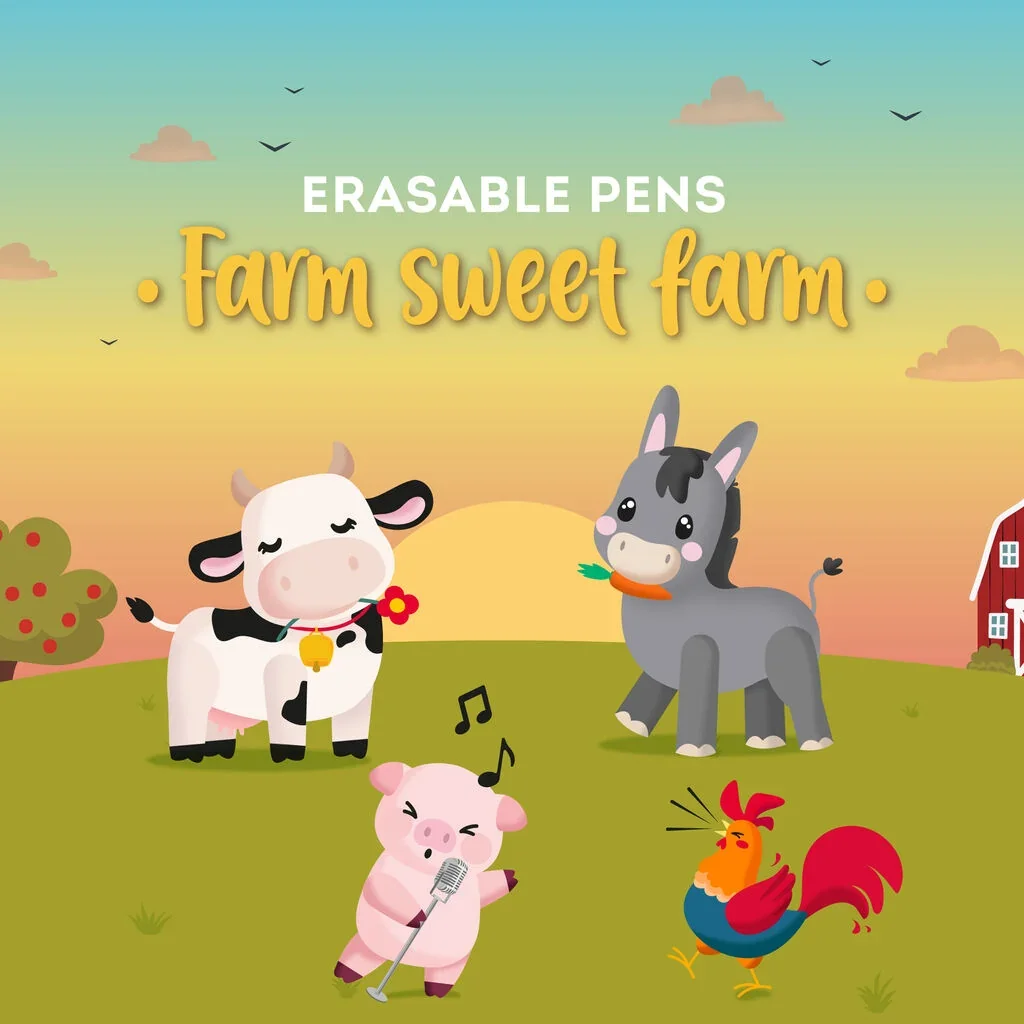 Set di 4 Penne Cancellabili - Erasable Pen - Farm Sweet Farm - foto 2 di 11