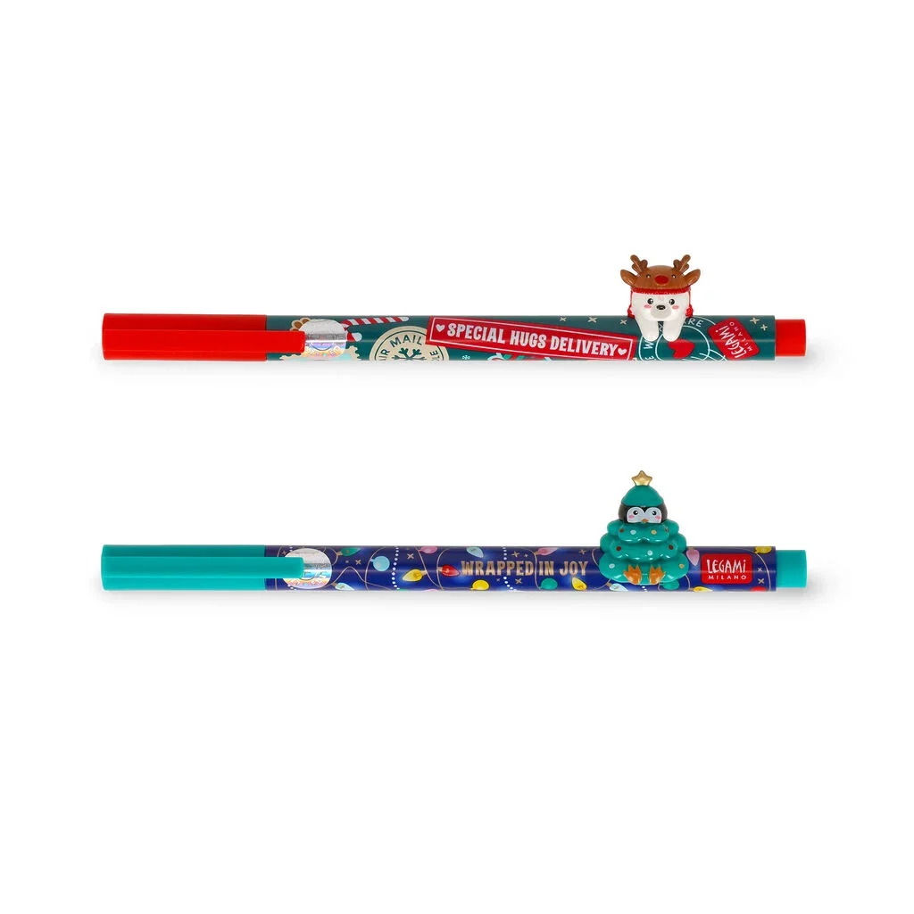 Set di 2 Penne Gel con Animaletto Decorativo - Jingle All the Way - foto 1 di 5